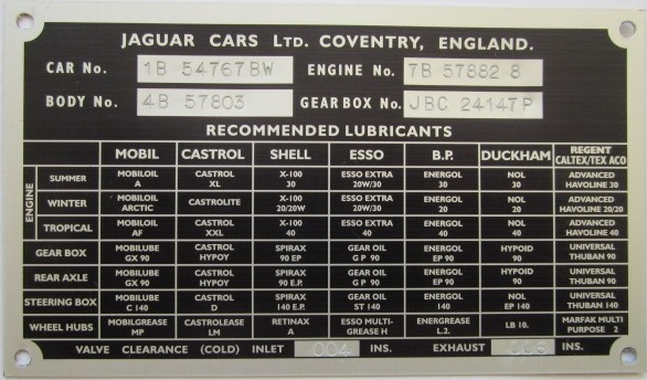 Jaguar chassis plate