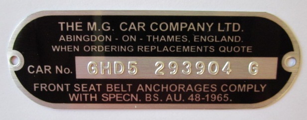 MG MGB GT chassis plate